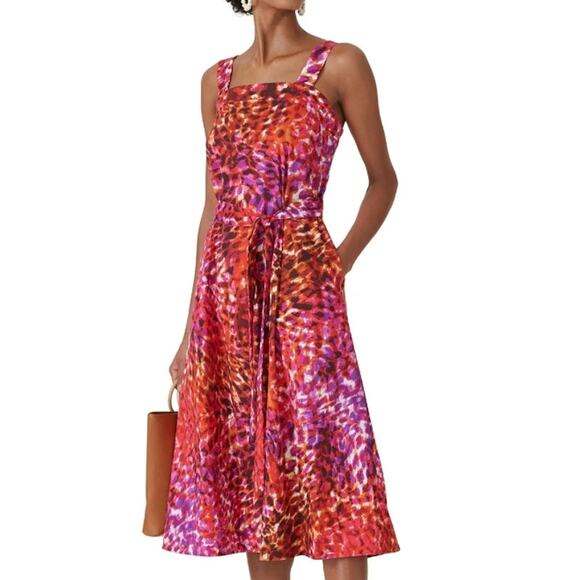 Natori Ombre Animale print cotton poplin sundress fuschsia midi Dress L - Picture 1 of 8